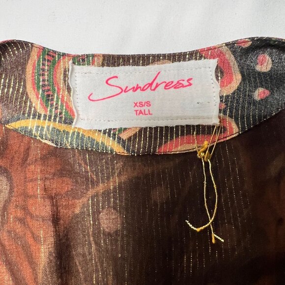 NWOT Sundress REVOLVE Maud Brown Mini Dress Retro Floral Flare Sleeve XS Tall - Picture 7 of 15